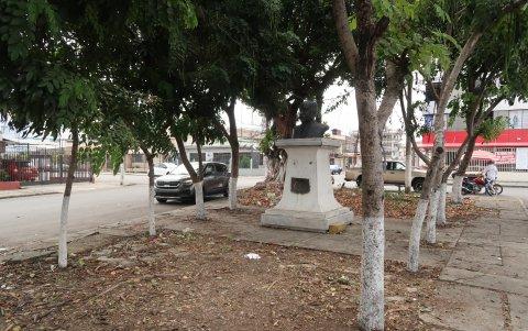 En la ciudadela 9 de Octubre, el busto de Juan María Martínez Coello está escondido entre los árboles del parterre.