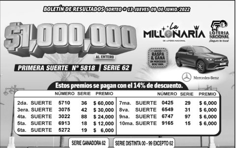 BOLETIN LA MILLONARIA 013 9 DE JUNIO