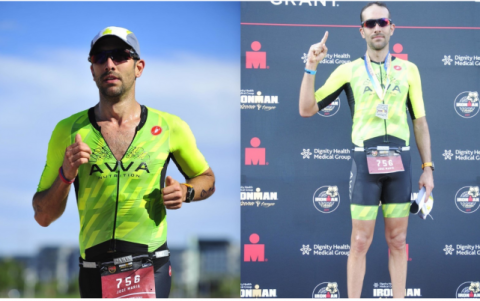 El empresario durante sus competencias de triatlón.