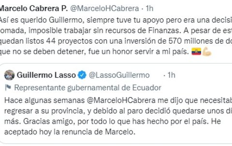 Marcelo cabrera responde a Guillermo Lasso en Twitter