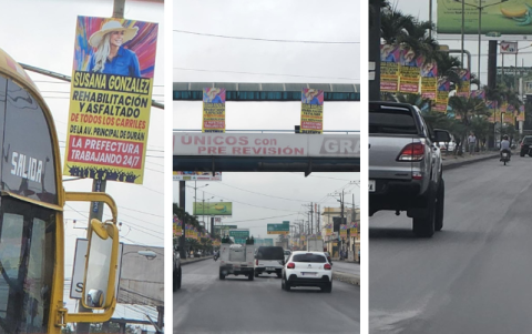 La prefecta del Guayas que buscará la reelección, Susana González, tiene propaganda de ella en Durán.