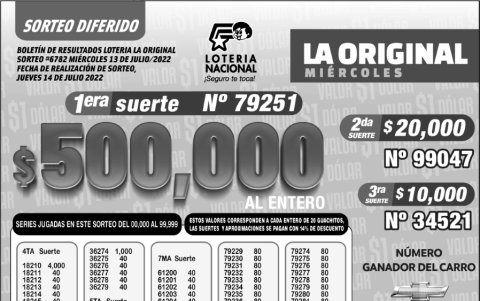 BOLETIN LOTERIA 6782 ,JUEVES 14 DE JULIO-2022