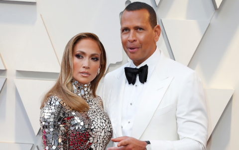 Jennifer Lopez y su entonces pareja, Alex Rodriguez. en la entrega de los Óscar