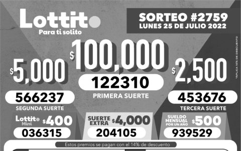 BOLETIN LOTTO 2759, LUNES 25 DE JULIO-2022