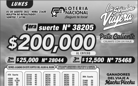 BOLETIN LOTERIA 6790, LUNES 1 DE AGOSTO-2022