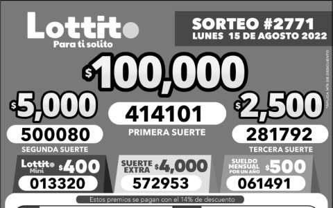 BOLETIN LOTTO 2771, LUNES 15 DE AGOSTO_2022