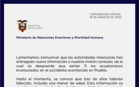 La Cancillería emitió un comunicado actualizando el estado de los compatriotas afectados en el accidente.