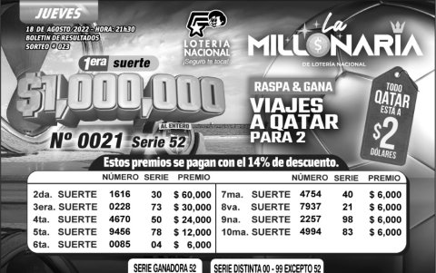 _BOLETIN LA MILLONARIA 23, JUEVES 18 DE AGOSTO-2022