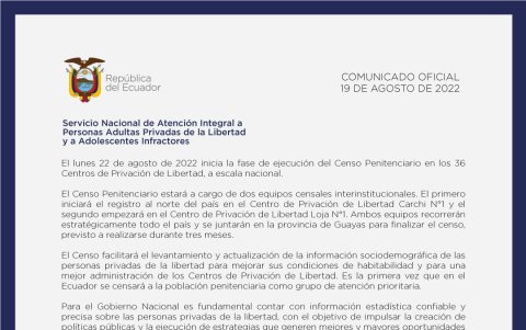 Comunicado del SNAI sobre el censo penitenciario.