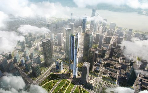 El diseño arquitectónico del edificio se aparta de la típica torre rectangular. La estructura adopta la forma de octógono que se eleva a lo largo de un eje vertical, con cada uno de sus ocho lados o facetas en forma de bahía (entrada) cóncava, dotadas de grandes ventanas, según el proyecto.