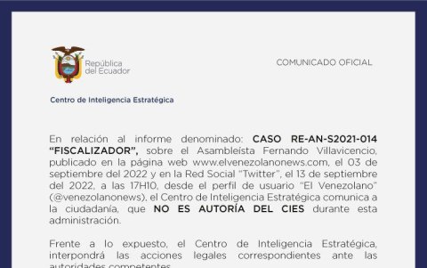 La Secretaría General de la Presidencia compartió el comunicado del Centro de Inteligencia Estratégica.