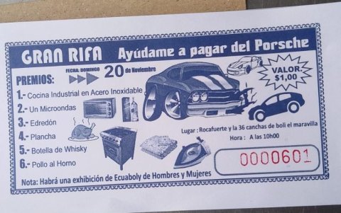 Imagen de la rifa para pagar el Porsche
