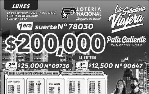BOLETIN LOTERIA 6812, LUNES 19 DE SEPTIEMBRE-2022