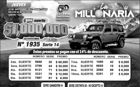 _BOLETIN LA MILLONARIA 028, JUEVES 22 DE SEPTIEMBRE-2022