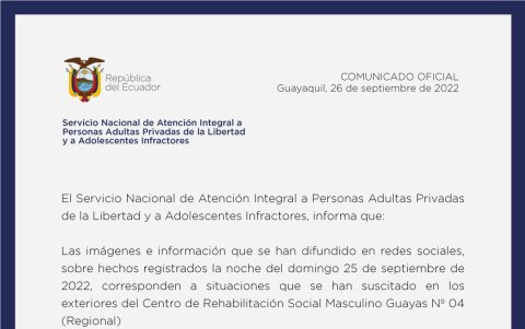 Comunicado del SNAI sobre las detonaciones en los exteriores de la cárcel.