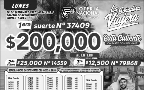 _BOLETIN LOTERIA 6815, LUNES 26 DE SEPTIEMBRE 2022