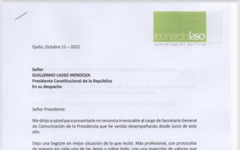 Carta presentada por Laso al presidente.