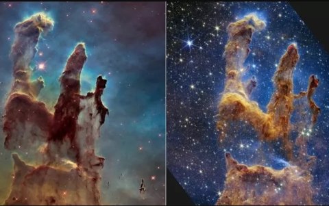 La primera foto tomada por Hubble y la segunda por Webb