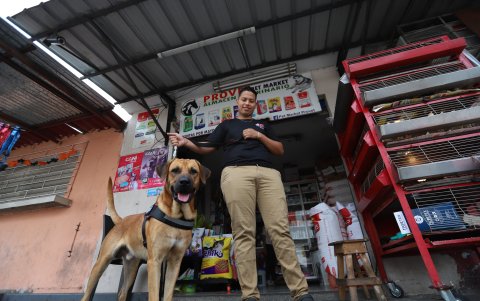 Denver. Tiene un año y seis meses y llegó al hogar de la familia Sanga Shigla a los cuatro meses. En el barrio y ahora en el bus todos lo protegen.
