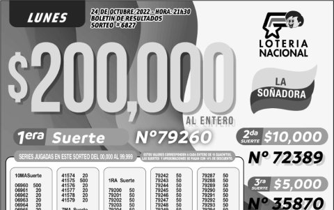 _BOLETIN LOTERIA 6827, LUNES 24 DE OCTUBRE 2022