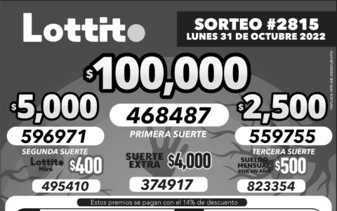 BOLETIN LOTTO 2815, LUNES 31 DE OCTUBRE 2022