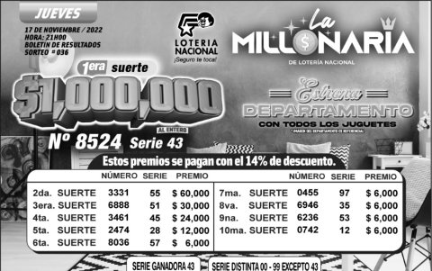 -BOLETIN LA MILLONARIA 036, JUEVES 17 DE NOVIEMBRE-2022