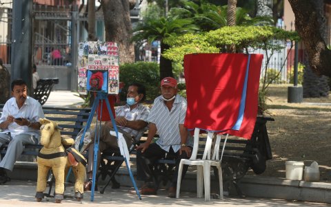 Los clásicos fotógrafos en el parque centenario no faltan