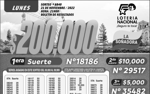 BOLETIN LOTERIA 6840, MARTES 21 DE NOVIEMBRE-2022