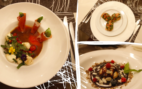 Tres platos italianos: ensalada caprese, bruschetta y zucotto fiorentino