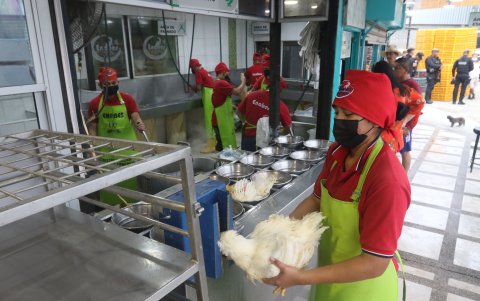 Higiene. La distribuidora Beatriz Sánchez fue presentada por Agrocalidad como un ejemplo de la limpieza que debe existir en los locales de faenamiento de pollos.