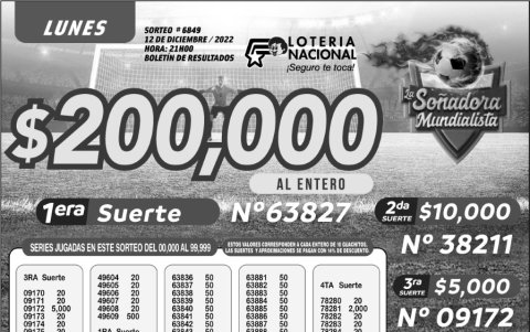 BOLETIN LOTERIA 6849, LUNES 12 DE DICIEMBRE DE 2022