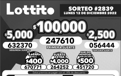 BOLETIN LOTTO 2839, LUNES 12 DE DICIEMBRE DE 2022