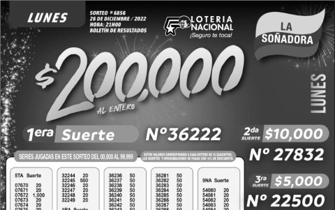BOLETIN LOTERIA 6856, LUNES  26 DE DICIEMBRE DE 2022
