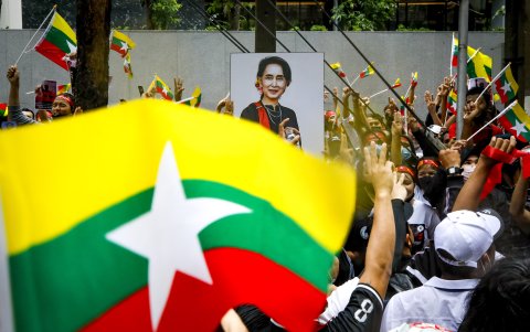 Imagen de archivo de una manifestación de simpatizantes de la derrocada líder birmana Aung San Suu Kyi.