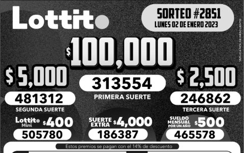BOLETIN LOTTO 2851, LUNES 2 DE ENERO DE 2023