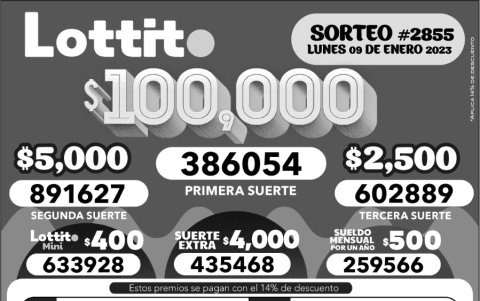 BOLETIN LOTTO 2855, LUNES 9 DE ENERO 2023