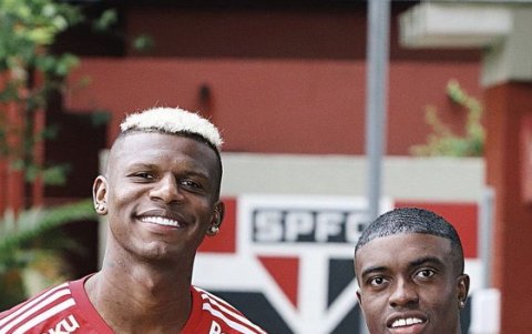 Robert Arboleda y Jhegson Méndez luego de uno de los entrenamientos del Sao Paulo.