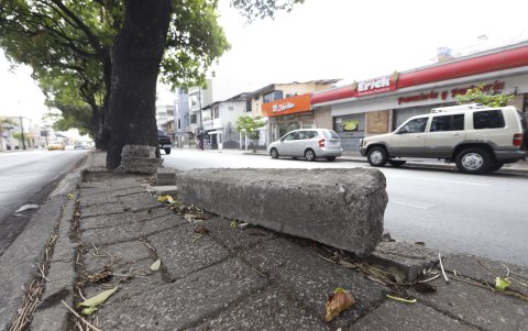 Un pedazo de concreto sobre el parterre.