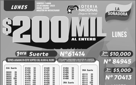 BOLETIN LOTERIA 6866, LUNES 16 DE ENERO-2023