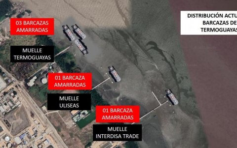 Así están distribuidas las barcazas de Termoguayas, actualmente prendadas en un proceso tributario.