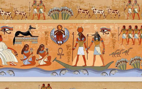 Paisajes. Plantas y animales detallados en un papiro.