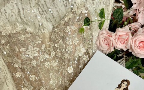 Boceto del vestido de Gabriela Galarza.