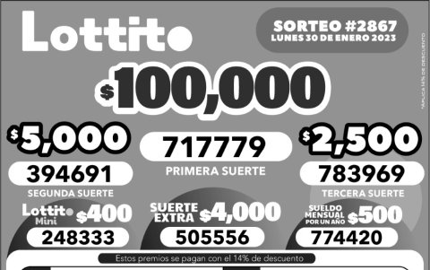 BOLETIN LOTTO 2867, LUNES 30 DE ENERO 2023