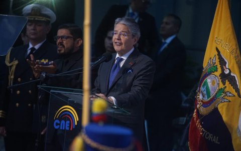 Guillermo Lasso, presidente de la República, interviene en la ceremonia de inauguración de las elecciones seccionales, CPCCS y referéndum
