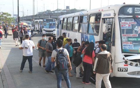 Buses de la transportación urbana, el sistema que moviliza a la mayoría de guayaquileños cada día.