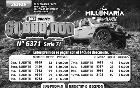 _BOLETIN LA MILLONARIA0 49, JUEVES 16 DE FEBRERO 2023