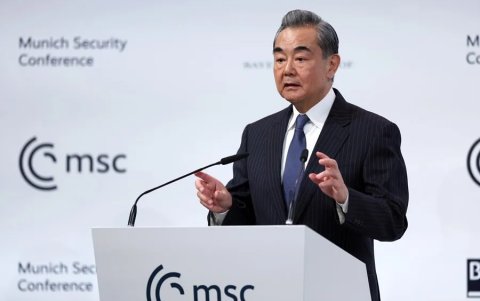 Wang Yi, máximo responsable de la política exterior china, hoy en la conferencia de Múnich.