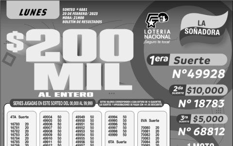 BOLETIN LOTERIA 6881, LUNES 20 DE FEBRERO 2023