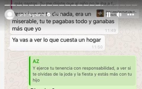 Captura de una de las supuestas conversaciones entre Carolina Jaume y Allan Zenck subidas a las historia de la presentadora.