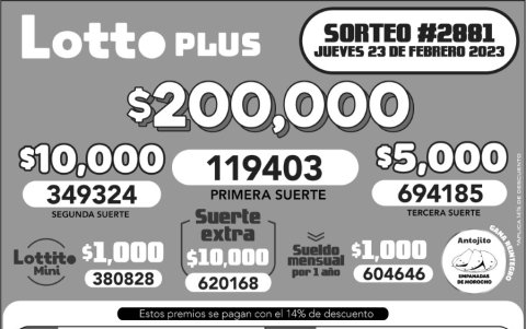 BOLETIN LOTTO 2881, JUEVES 23 DE FEBRERO 2023
